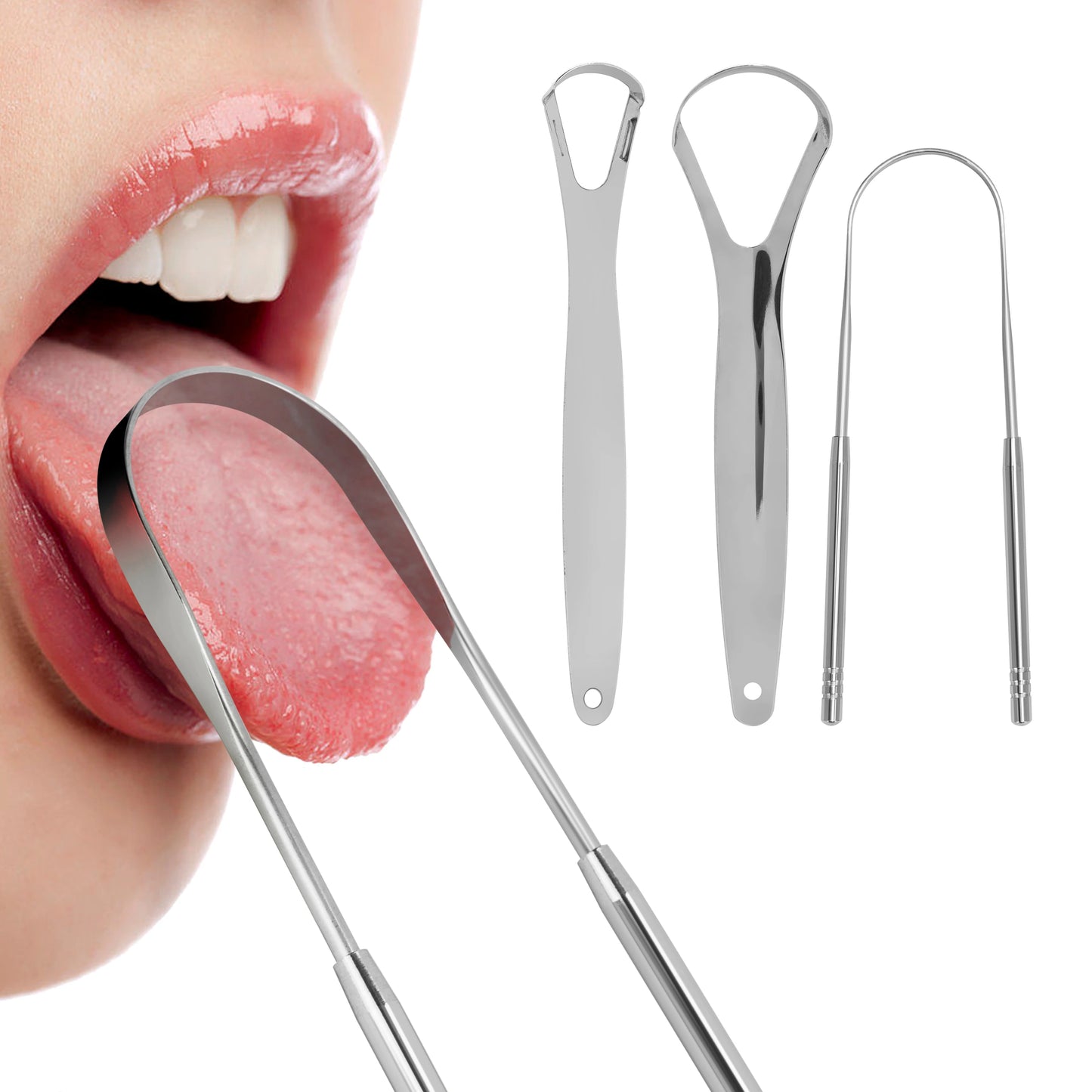 Grattoir à langue en acier inoxydable 3 en 1