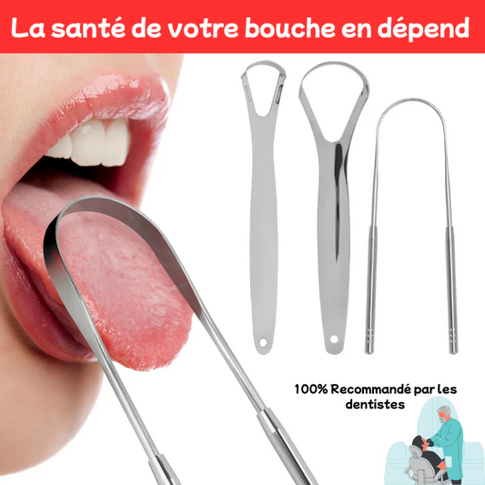 Grattoir à langue en acier inoxydable 3 en 1