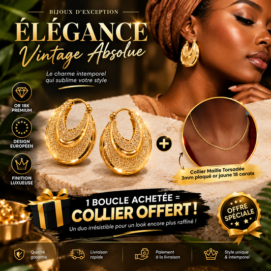 Boucles d'oreilles créoles + Collier Maille Torsadée  plaquées or